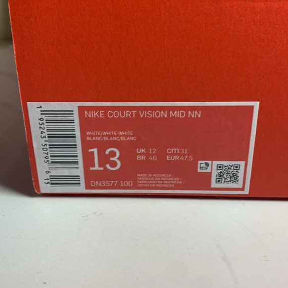 Size 13 - Nike Court Vision Mid Triple White new with box - Picture 8 of 9